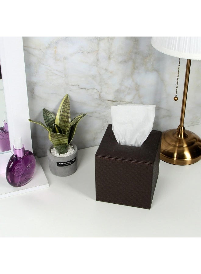 J JACKCUBE DESIGN Square Paper Facial Tissue Box Cover Holder for Bathroom Vanity Countertop Bedroom Dressers Napkin Holder with Strap on Bottom Brown Quilted Faux Leather  MK272A - Image 2