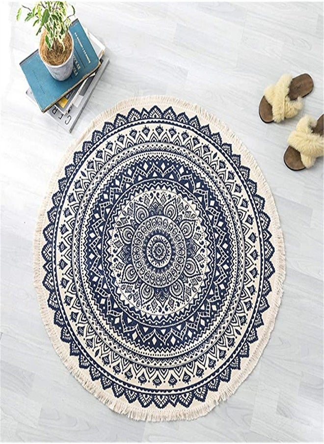 Goolsky Goolsky Round Carpet Nordic Linen Cotton Handmade Tassel Round Mat Bohemian Yoga for Sofa Living Room Bedroom Bathroom Home Decor Diameter 92cm  - Image 1