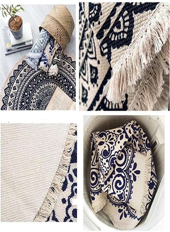 Goolsky Goolsky Round Carpet Nordic Linen Cotton Handmade Tassel Round Mat Bohemian Yoga for Sofa Living Room Bedroom Bathroom Home Decor Diameter 92cm  - Image 4