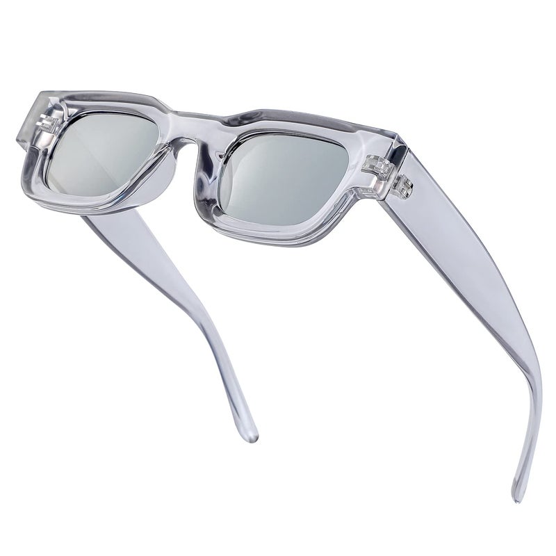 EYLRIM Thick Square Frame Sunglasses for Women Men Chunky Rectangle Polarized Sunglasses UV400 Protection(A7 Transparent Grey/Light grey) - Image 1