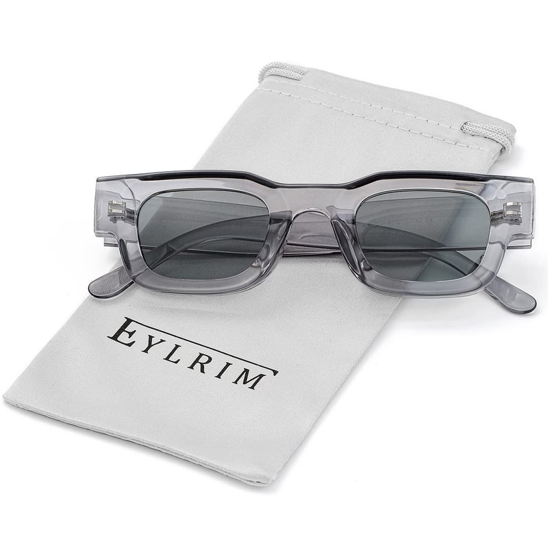 EYLRIM Thick Square Frame Sunglasses for Women Men Chunky Rectangle Polarized Sunglasses UV400 Protection(A7 Transparent Grey/Light grey) - Image 5