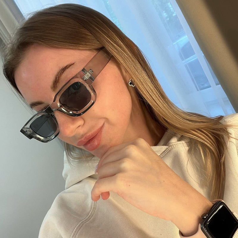 EYLRIM Thick Square Frame Sunglasses for Women Men Chunky Rectangle Polarized Sunglasses UV400 Protection(A7 Transparent Grey/Light grey) - Image 3