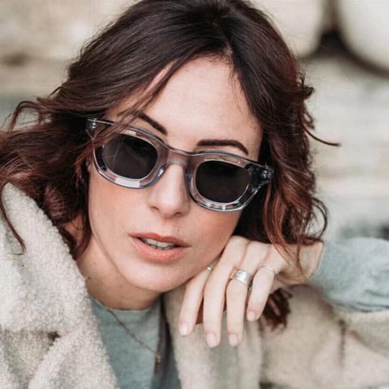 EYLRIM Thick Square Frame Sunglasses for Women Men Chunky Rectangle Polarized Sunglasses UV400 Protection(A7 Transparent Grey/Light grey) - Image 4