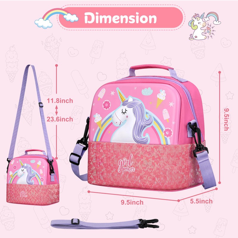 Elipark Kids Lunch Bag, Durable Insulated Lunch Bag for Girls 3+, Holds Lunch Box, Water Bottle, & Snacks, Reusable Bento Bag With Adjustable Shoulder Strap for School Picnic & Travel (Unicorn) - Image 3