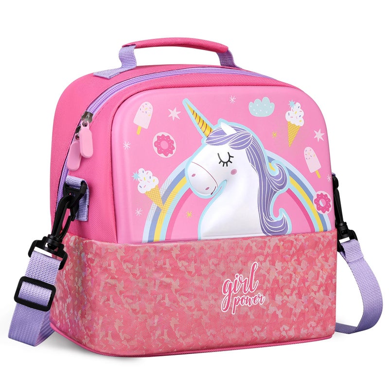 Elipark Kids Lunch Bag, Durable Insulated Lunch Bag for Girls 3+, Holds Lunch Box, Water Bottle, & Snacks, Reusable Bento Bag With Adjustable Shoulder Strap for School Picnic & Travel (Unicorn) - Image 1