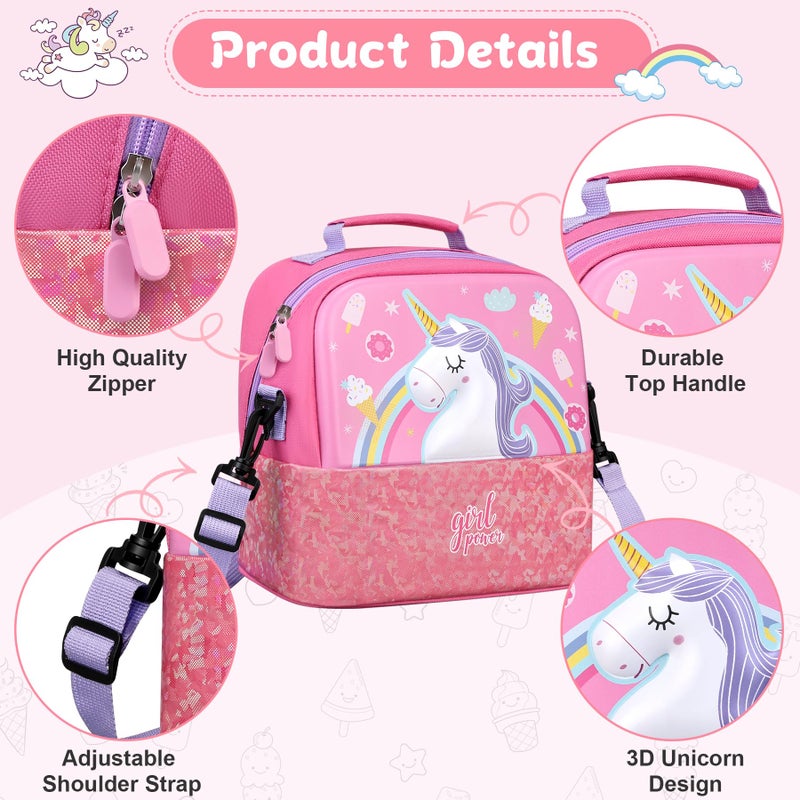 Elipark Kids Lunch Bag, Durable Insulated Lunch Bag for Girls 3+, Holds Lunch Box, Water Bottle, & Snacks, Reusable Bento Bag With Adjustable Shoulder Strap for School Picnic & Travel (Unicorn) - Image 4