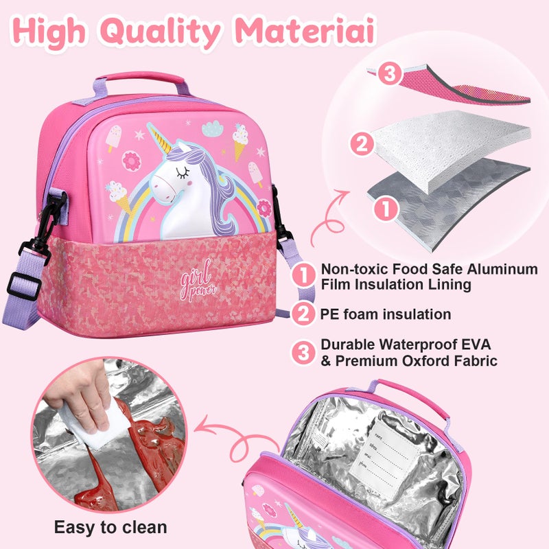 Elipark Kids Lunch Bag, Durable Insulated Lunch Bag for Girls 3+, Holds Lunch Box, Water Bottle, & Snacks, Reusable Bento Bag With Adjustable Shoulder Strap for School Picnic & Travel (Unicorn) - Image 5