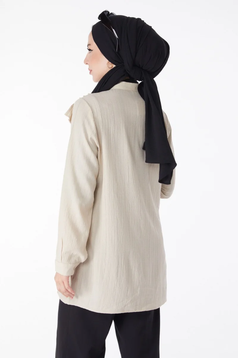 Tofisa Plain Shirt Collar Women's Beige Ruffle Shirt - 25257