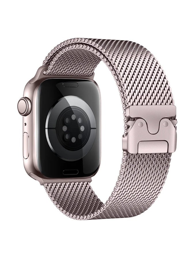 Watch Milanese Loop Band Compatible with Apple Watch Ultra 2 Band 49mm 46mm 45mm 44mm, Stainless Steel Milanese Loop Adjustable Strap for iWatch Ultra Series 10 9 8 7 SE 6 5 4 pink - Image 1