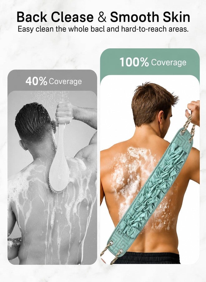 Yiclick Back Scrubber for Shower, Exfoliating Washcloth Towel with Handle, Body Scrubber Exfoliator, Bath Sponge Loofah Luffa, Back Washer Wash Cloth for Men Women, Korean Exfoliate Body Scrub - Image 4