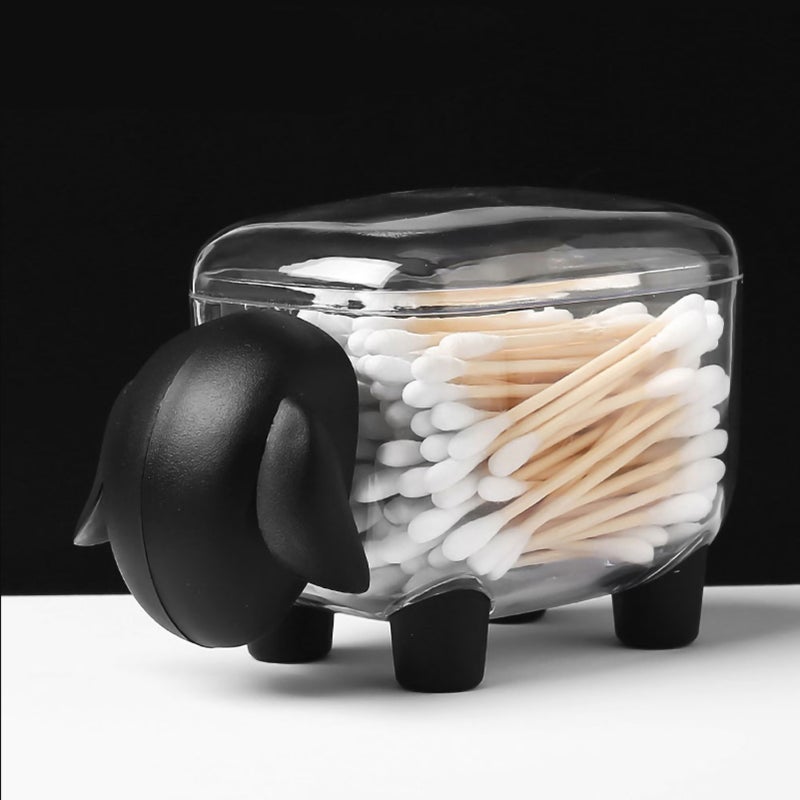 Cute Cartoon Stationery Cotton Swab Makeup Cotton Storage Box Holder Organizer (Black Sheep) - Image 5