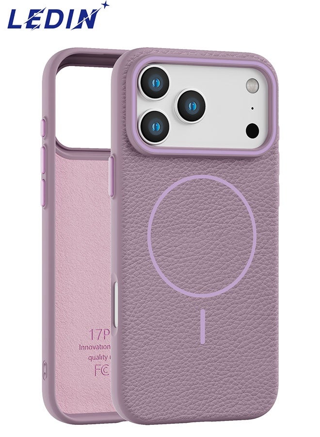 ليدين جراب ذو ملمس جلدي لهاتف آيفون 17 برو ماكس (6.9 بوصة)، مصنوع من مادة TPU رفيعة مع حلقة مغناطيسية، مزود بواقي ماص للصدمات، وحافة مرتفعة للكاميرا، ومقبض مانع للانزلاق، ومتوافق مع واقيات الشاشة. - Image 1
