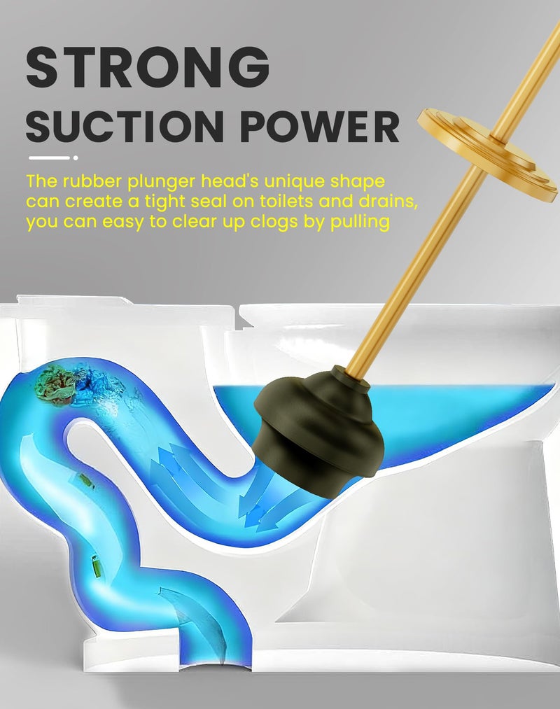 DOWRY Anti-Hand Off Toilet Plunger with Holder for Bathroom,Powerful Efficient Force Suction Cup,Heavy Duty, Deep Cleaning, Gold - Image 4