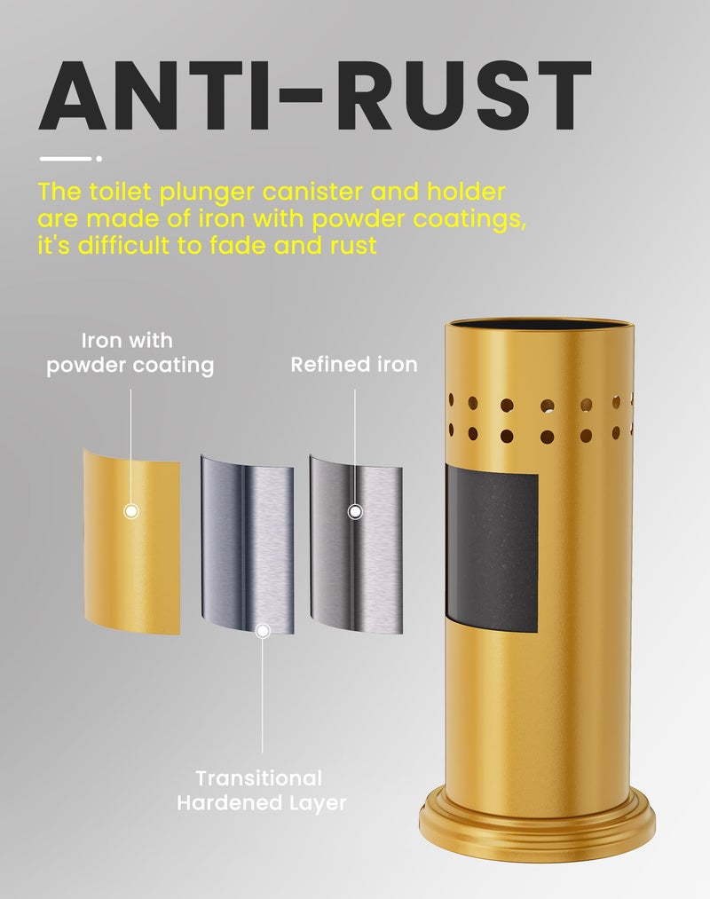 DOWRY Anti-Hand Off Toilet Plunger with Holder for Bathroom,Powerful Efficient Force Suction Cup,Heavy Duty, Deep Cleaning, Gold - Image 2