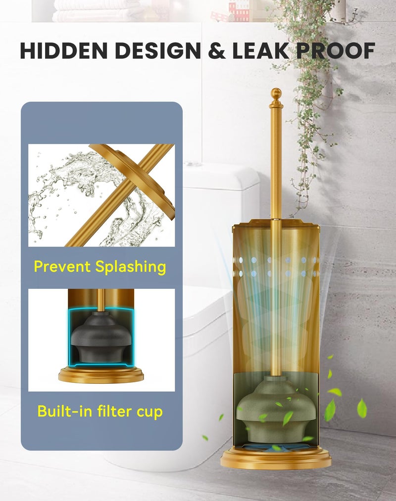 DOWRY Anti-Hand Off Toilet Plunger with Holder for Bathroom,Powerful Efficient Force Suction Cup,Heavy Duty, Deep Cleaning, Gold - Image 3