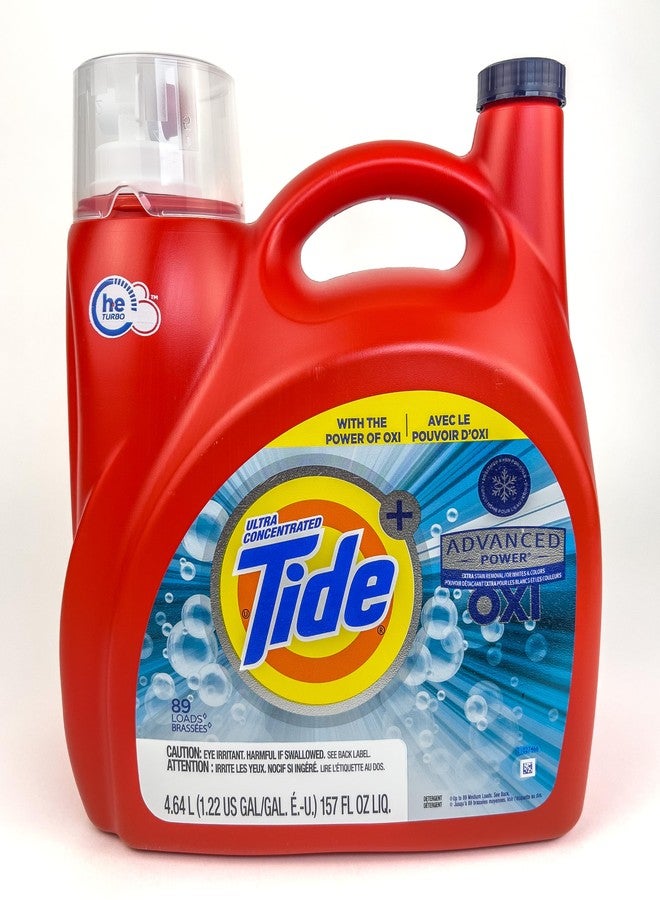 Tide Advanced Power Oxi Liquid Laundry Detergent, Ultra Concentrated, HE Compatible, Extra Stain Removal for Whites & Colors, 157 Fl Oz, 89 Loads - Image 1