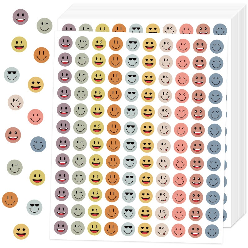 Leezead 6000 Boho Style Happy Face Stickers - Mini Round Smile Face Decals for Reward Behavior Chart Students & Teacher Supplies - Image 1