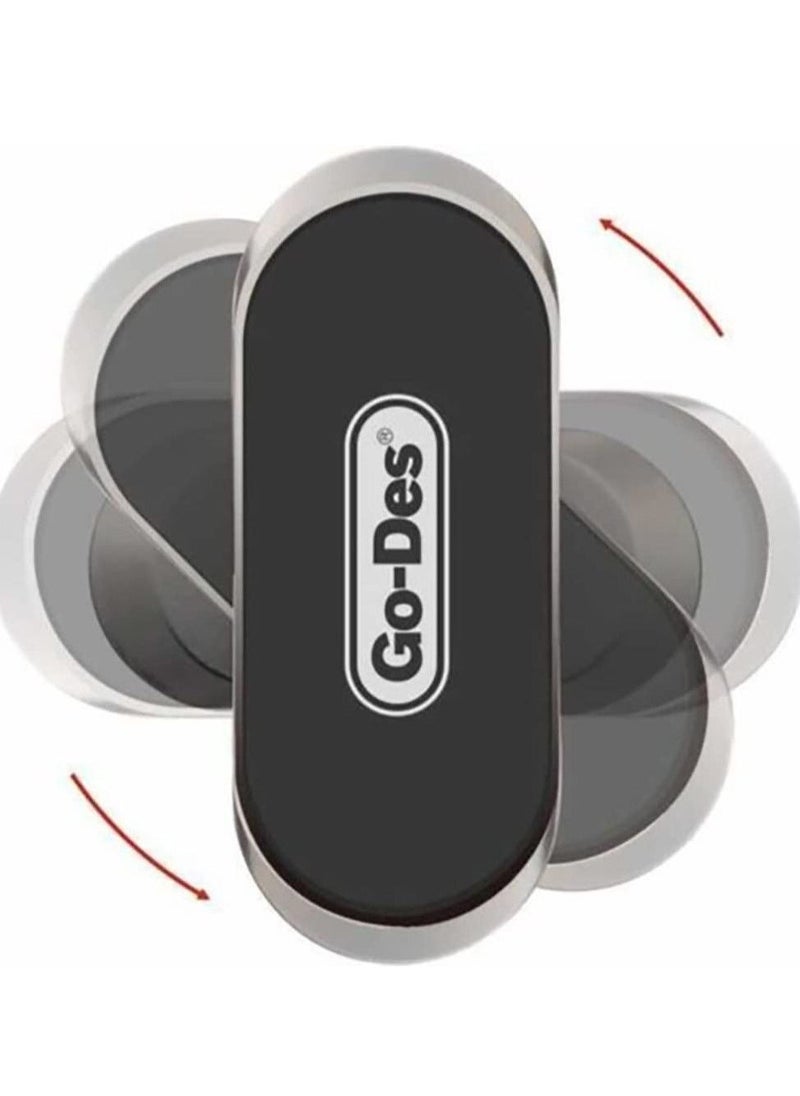 Go-Des GD-HD708 Mobile Phone Mini Holder Car Mount Magnetic ,Dashboard Phone Holder Universal Car Cell Phone Bracket 360 Degree Adjustable For iPhone Black-Grey (Type B) - Image 2