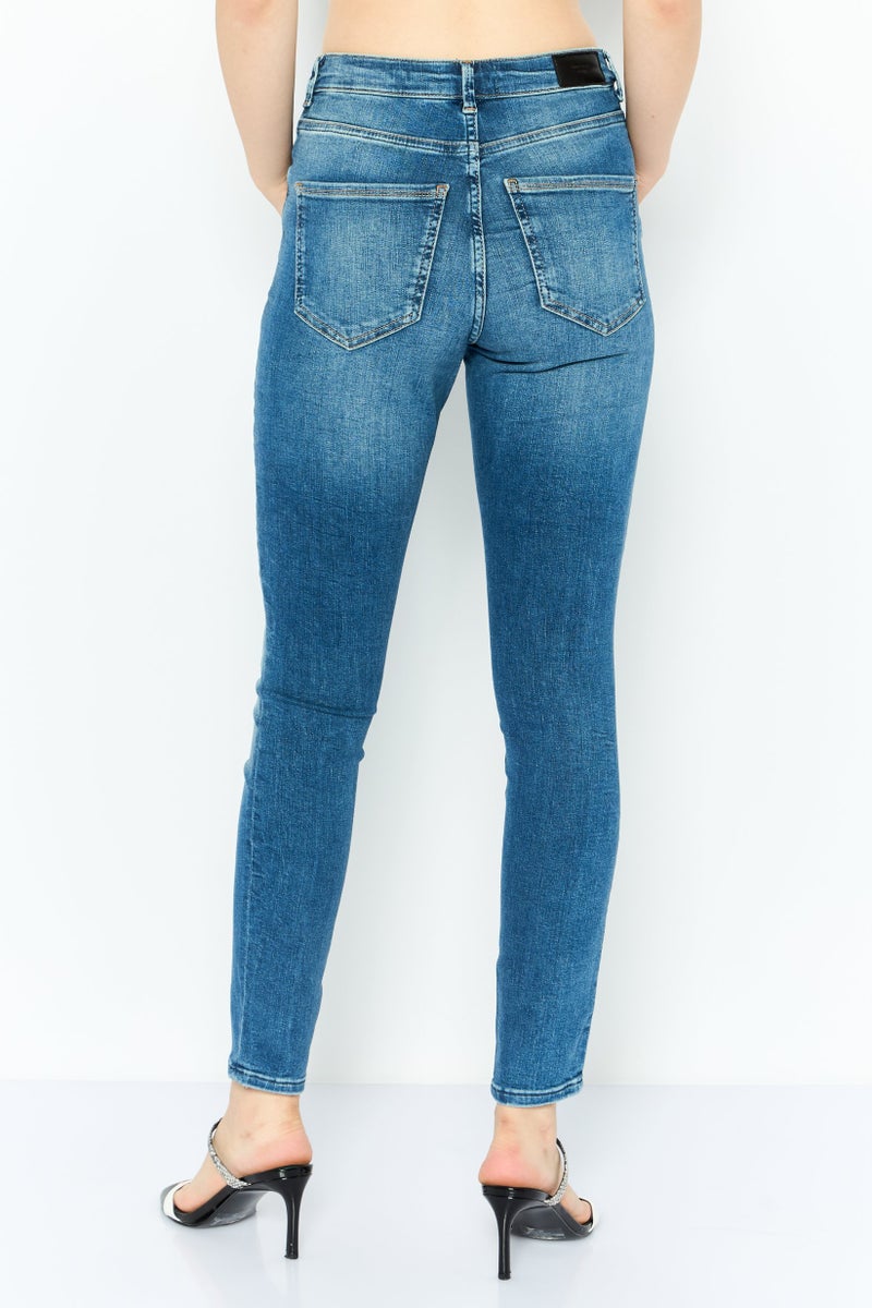 VERO MODA Women Skinny Fit 32 Inseam Washed Stretchable Jeans, Blue - Image 4