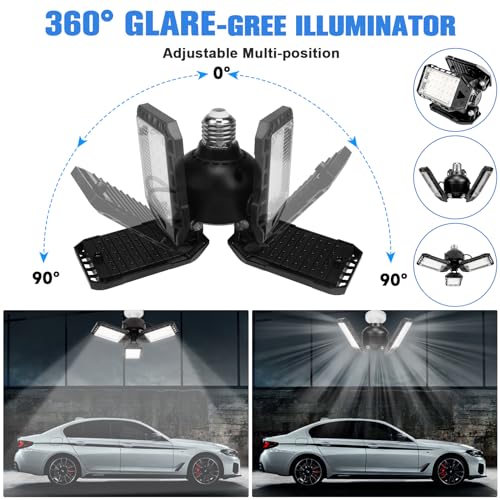 Aoretic LED Garage Lights 2 Pack -80W, 8000LM 6500K Led Shop Light with 3 Deformable Panels, Basement Barn Light Garage Ceiling Lights, E26 for Garage, Warehouse, Shop, Basement - Image 2