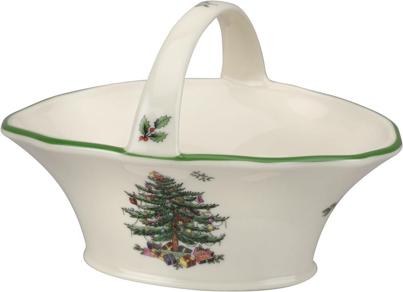 Spode Spode Christmas Tree Candy Basket 575Inch Candy Bowl with Handle for Holiday Snacks Fine Earthenware Christmas Gift Festive Holiday Serveware  Holiday Display Bowl Seasonal Dcor - Image 1