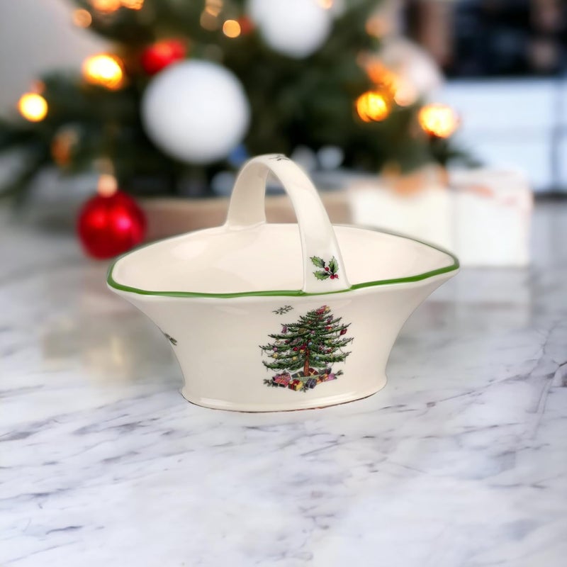 Spode Spode Christmas Tree Candy Basket 575Inch Candy Bowl with Handle for Holiday Snacks Fine Earthenware Christmas Gift Festive Holiday Serveware  Holiday Display Bowl Seasonal Dcor - Image 4