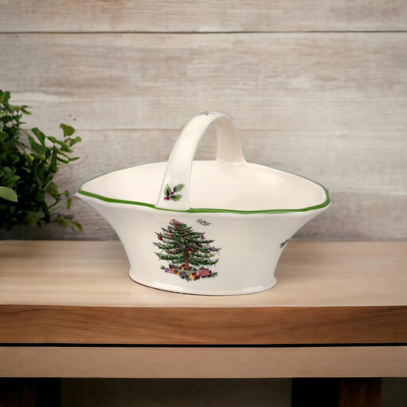 Spode Spode Christmas Tree Candy Basket 575Inch Candy Bowl with Handle for Holiday Snacks Fine Earthenware Christmas Gift Festive Holiday Serveware  Holiday Display Bowl Seasonal Dcor - Image 2