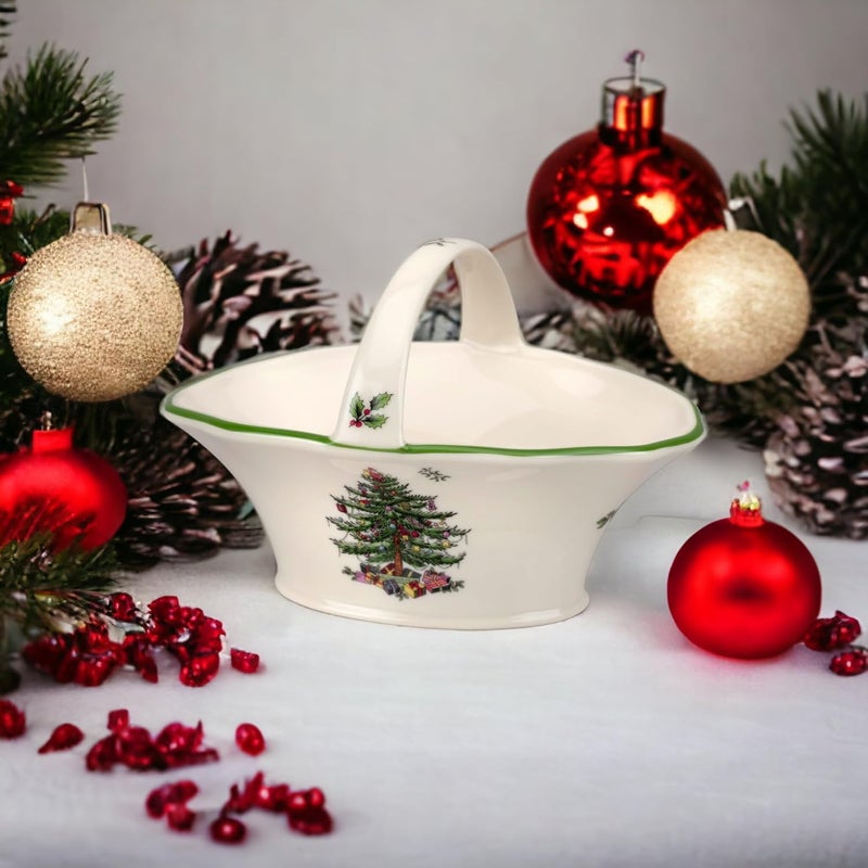Spode Spode Christmas Tree Candy Basket 575Inch Candy Bowl with Handle for Holiday Snacks Fine Earthenware Christmas Gift Festive Holiday Serveware  Holiday Display Bowl Seasonal Dcor - Image 3