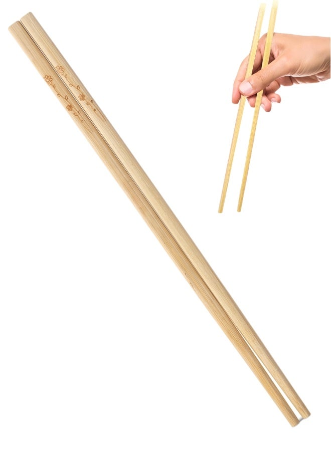Reusable Wooden Dining Chopsticks, Floral Pattern, Natural Wood, 10 Pairs - Image 1