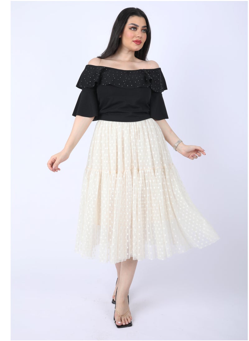 FULL JOY Elegant Two-piece set, black blouse and white tulle skirt  - Image 1