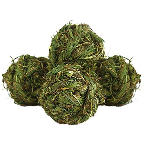 Hamiledyi Bunny Grass Toy 4 Pcs Natural Timothy Grass Small Animal Activity Play Chew Ball for Rabbits Hamster Guinea Pigs Gerbils - Image 1
