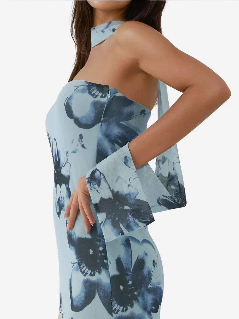 زوبعة فستان ماكسي ضيق بدون حمالات بنقوش زهور