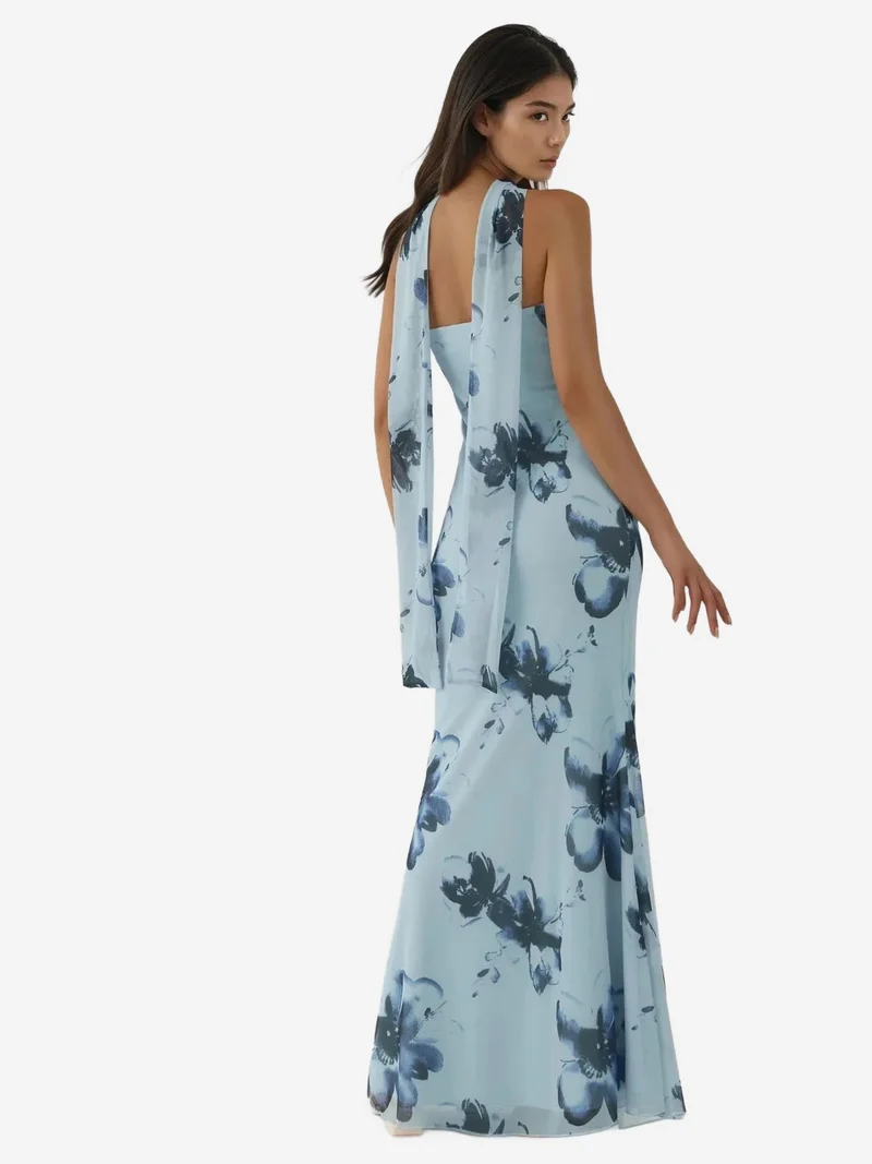 HICCUP Baby Blue Strapless Flowering Bodycon Maxi Dress for Women | Best Price UAE