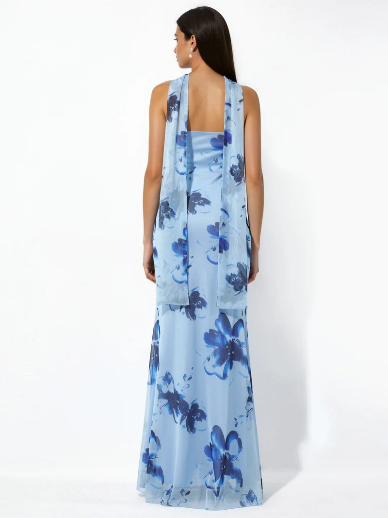 Hiccup Baby Blue Strapless Flowering Bodycon Maxi Dress for Women | Best Price UAE