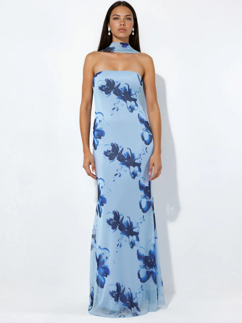 Strapless Flowering Bodycon Maxi Dress
