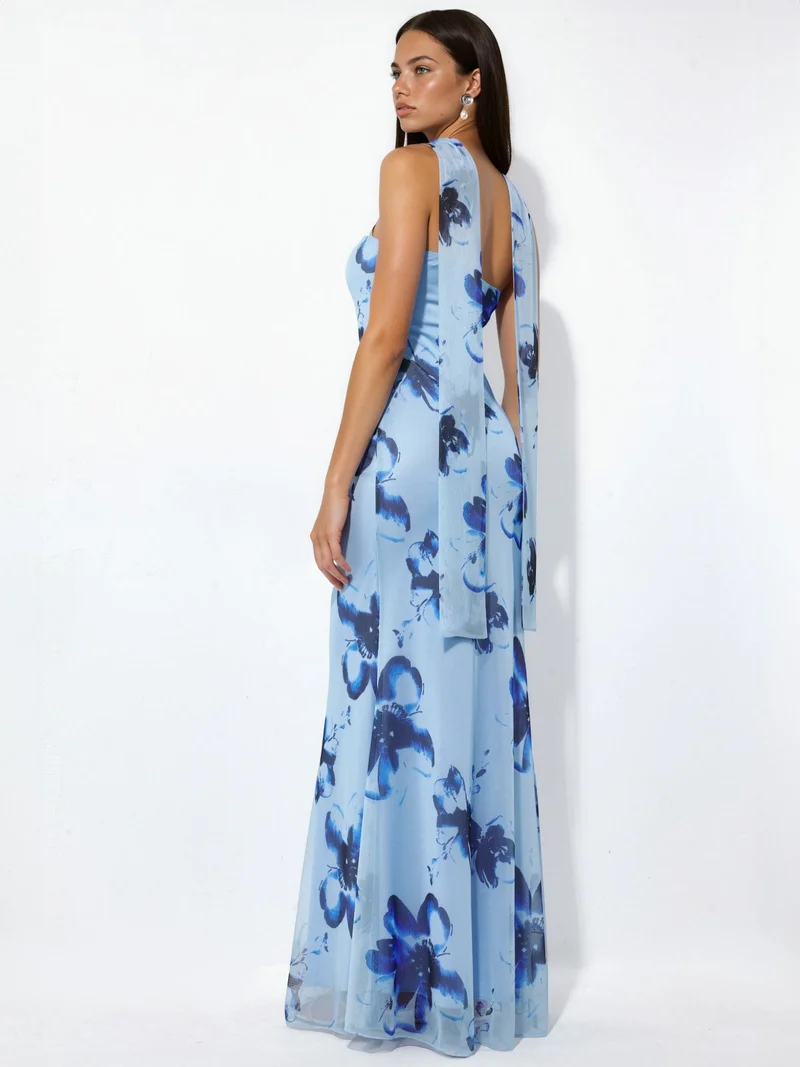 Hiccup Baby Blue Strapless Flowering Bodycon Maxi Dress for Women | Best Price UAE