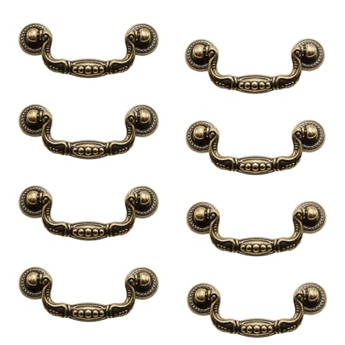 Adyoney 8 Pcs 3 Inch P02 Drop Drawer Handles Antique Brass(Gold) Cabinet Handle Drawer Pulls, with Mounting Screws, for Furniture Cupboard Wardrobe Kitchen Door - Image 1