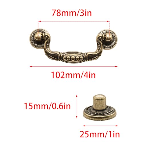 Adyoney 8 Pcs 3 Inch P02 Drop Drawer Handles Antique Brass(Gold) Cabinet Handle Drawer Pulls, with Mounting Screws, for Furniture Cupboard Wardrobe Kitchen Door - Image 2