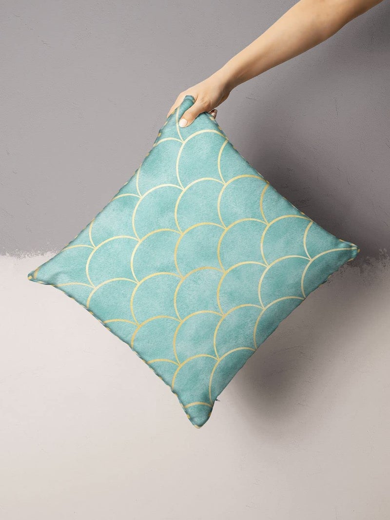 BIANCA Designer Reversible Printed Silk Linen Cushion Covers -1pc 16 X16 size (suzane) | Silk-Linen Luxury Cushion Cover | With contrast Front & Back Digital print - Hidden Zipper geometric-beige/mint - Image 1