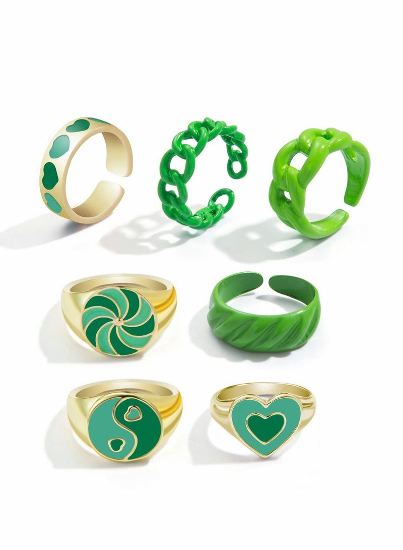 Excefore Cute Rings for Women, Chunky Rings Jewelry Fashion Colorful Rings Stackable Rings Sets - Image 1