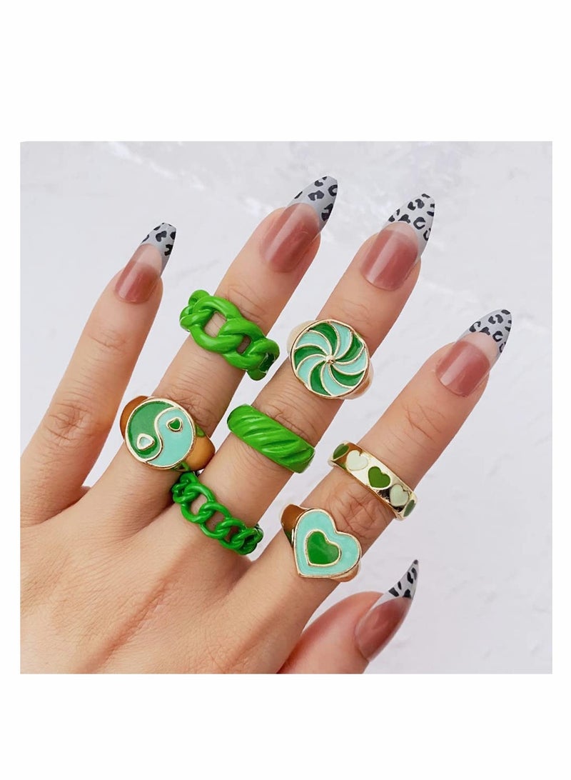 Excefore Cute Rings for Women, Chunky Rings Jewelry Fashion Colorful Rings Stackable Rings Sets - Image 2