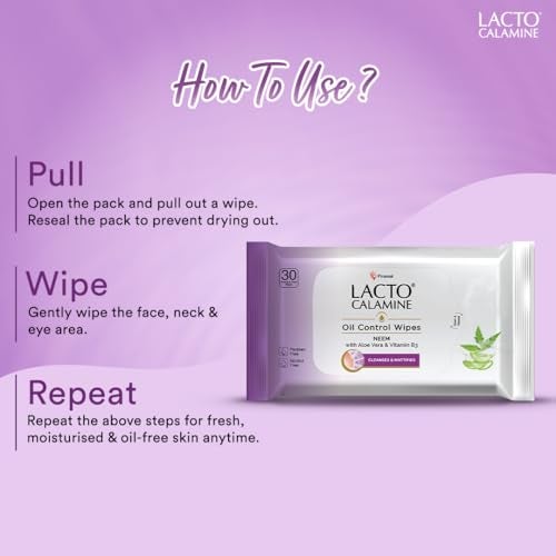 Lacto Calamine Oil Control Face Wipes 30N each- Pack of 1 | Makeup Remover Wipes | Wet Tissue for Face With Neem, Aloe Vera & Niacinamide | Wet Wipes for Women & Men | Pararben & Alcohol Free - Image 4