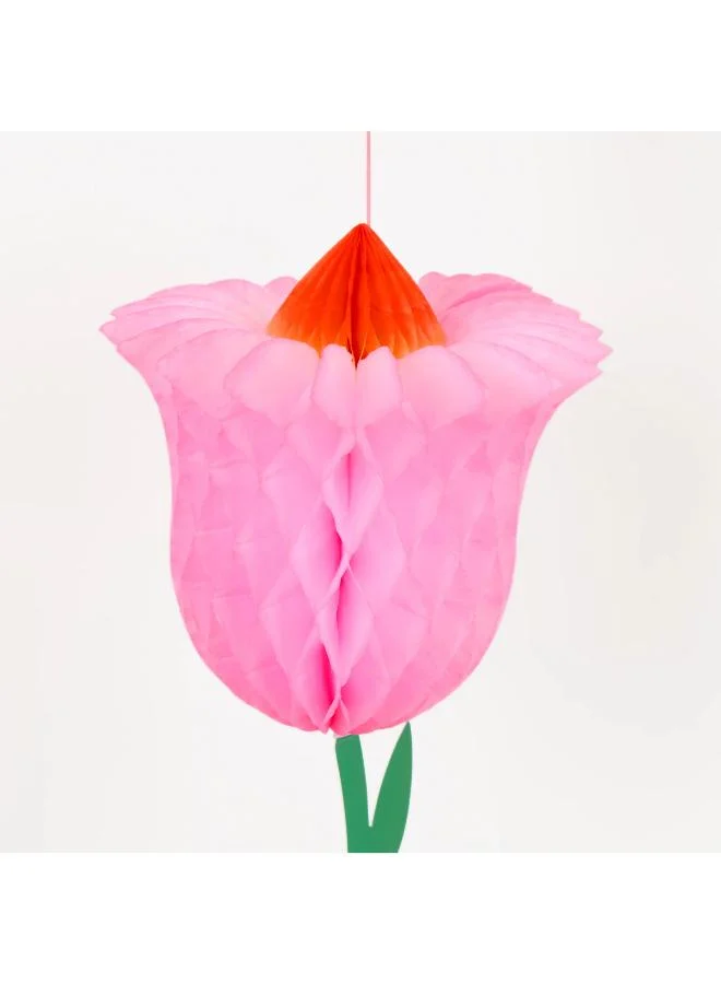 Meri Meri  Honeycomb Flower Decorations - Set of 6 Paper Daffodils and Tulips with 3D Tissue Honeycomb, Hidden Magnets and Neon Coral Cord for Spring Party and Home Décor  | Best Price UAE