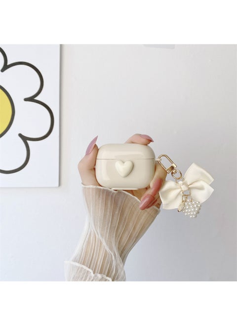 For AirPods 4 Headphone Set Cartoon Diy Doll Pendant Apple 1/2 Generation/pro2 Bluetooth Soft Case Bracelet-Color:Beige Soft Shell + Pendant-beige Love Heart-Model:AirPods 1/2 Generation (protective Cover)
