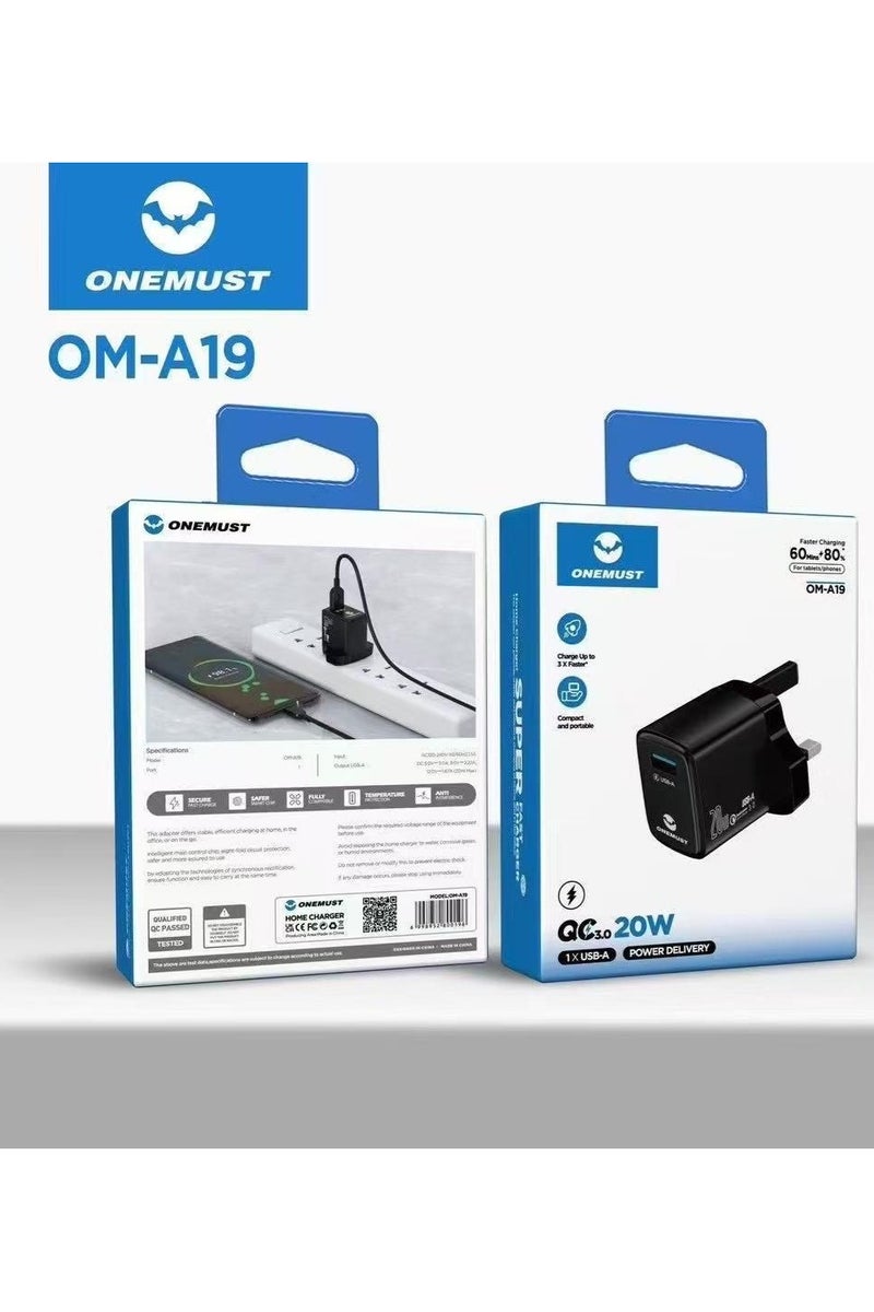 ONEMUST OM A19 20W Fast Adapter For Mobiles And Tablets 1x USB A - Image 1