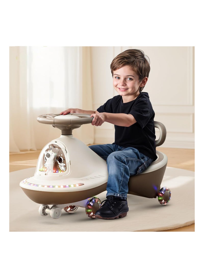 ال بي سيارة أرجوحة للأطفال بطابع فضائي مع عجلات مضيئة وموسيقى - توجيه بزاوية 360 درجة ومسند ظهر وركوب سلس - Image 2