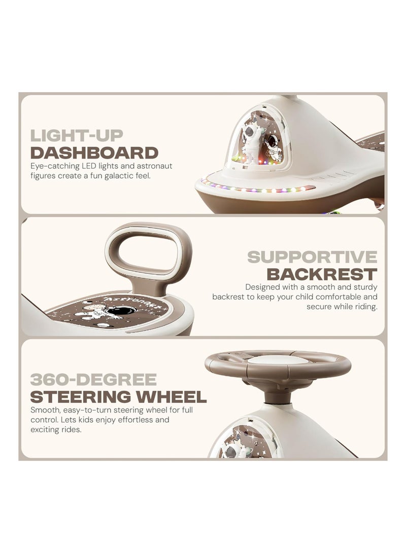 ال بي سيارة أرجوحة للأطفال بطابع فضائي مع عجلات مضيئة وموسيقى - توجيه بزاوية 360 درجة ومسند ظهر وركوب سلس - Image 5