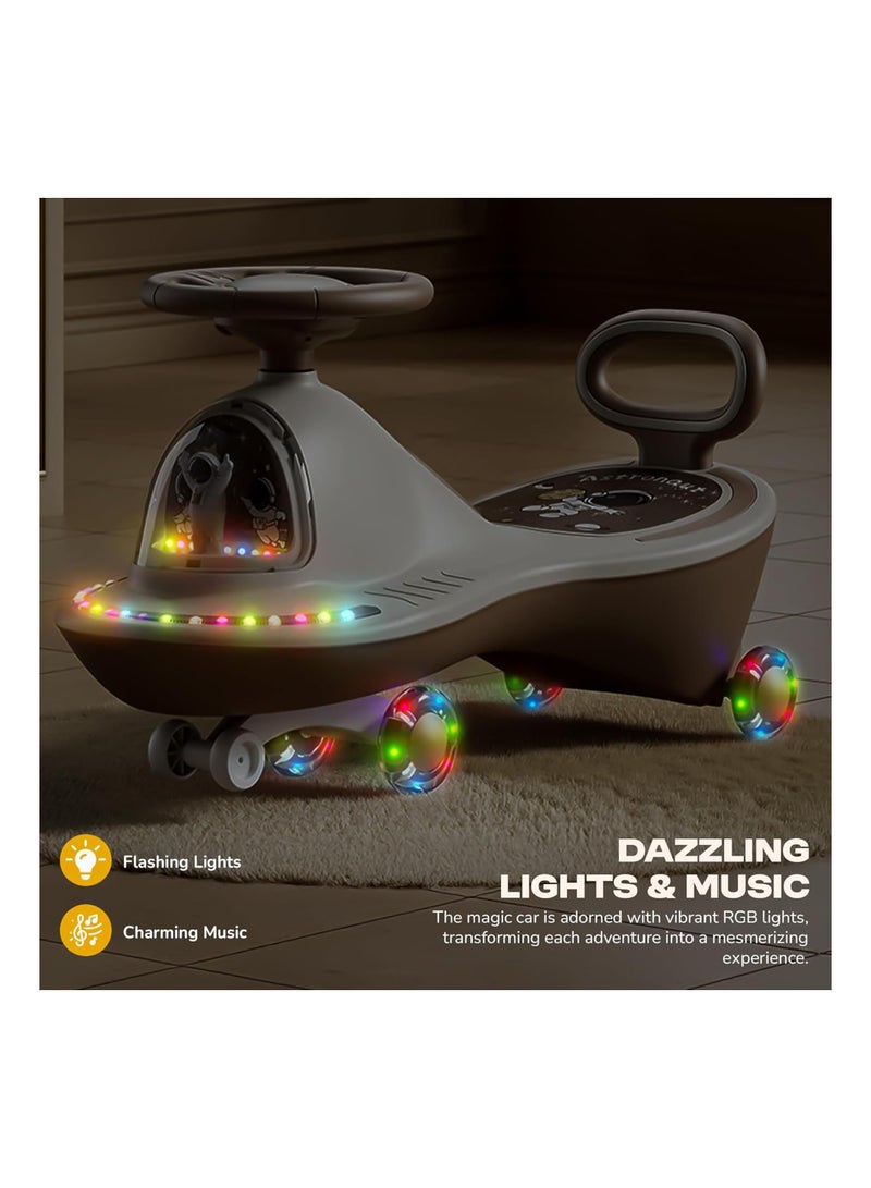 ال بي سيارة أرجوحة للأطفال بطابع فضائي مع عجلات مضيئة وموسيقى - توجيه بزاوية 360 درجة ومسند ظهر وركوب سلس - Image 4
