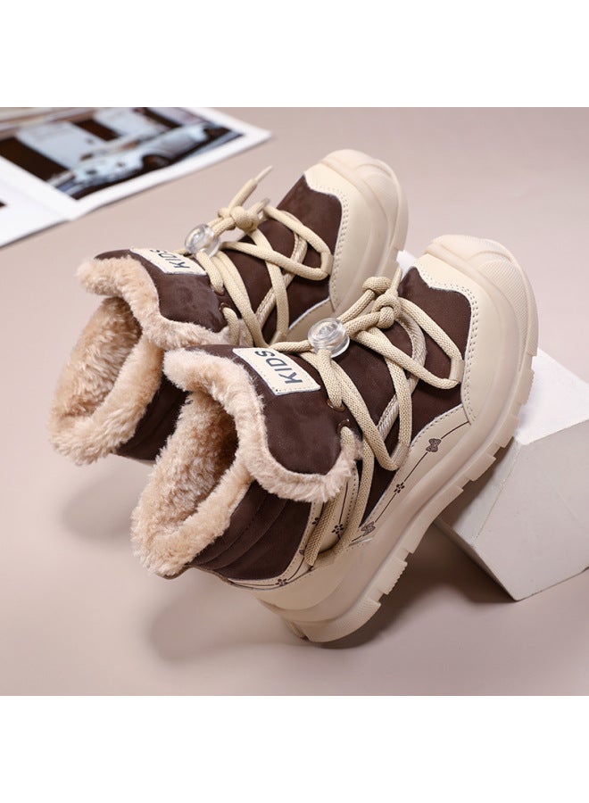 Girls' Large Cotton Shoes  Winter New Kidsren's Thickeneded Velvet Snow Boots Girls' Non-slip Cotton Boots Boys' Short Boots
