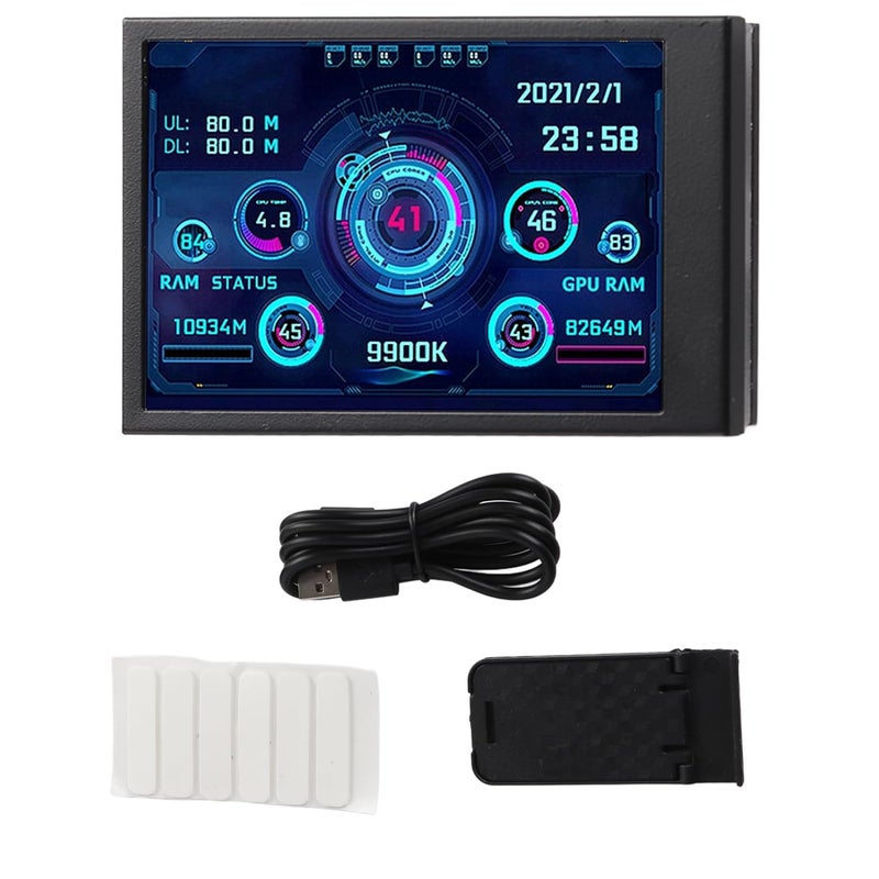 3.5 Inch IPS USB Mini Screen, Computer Temperature Display with CPU RAM HDD Data Monitoring for PC Sensor Panel (Black) - Image 1